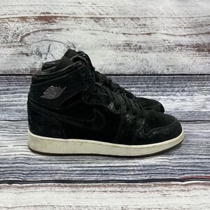 Nike Air Jordan 1 Retro High OG Heiress Black Suede Sneakers, Youth Size 5.5